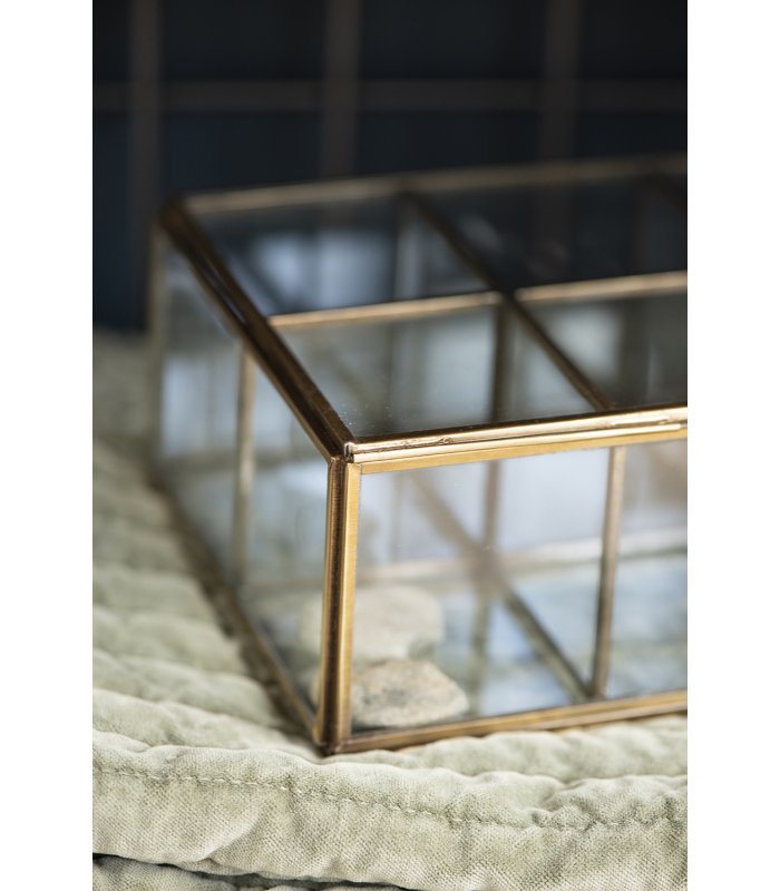 Caja vidrio y metal dorado rectangular compartimentada