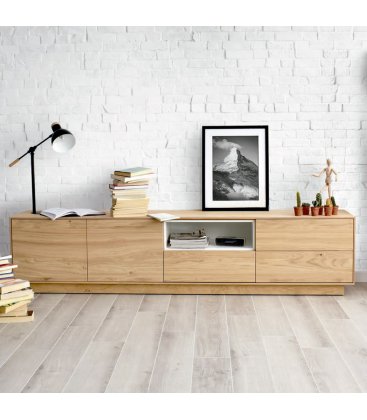 Mueble TV con zócalo o patas NORWAY 200 cm con 2 puertas, 3 cajones y 1 hueco (varios acabados)