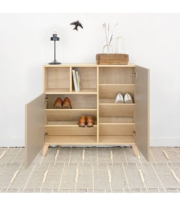 Zapatero con 2 puertas, 5 baldas y 2 huecos ZIGGY (varios acabados)