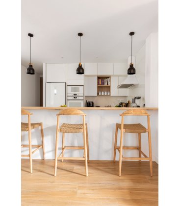 Taburete de madera de eucalipto con asiento de cuerda trenzada LINI 62 cm