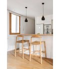 Taburete de madera de eucalipto con asiento de cuerda trenzada LINI 77 cm