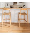 Taburete de madera de eucalipto con asiento de cuerda trenzada LINI 62 cm