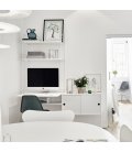 Estantería STRING de 2 módulos con 1 escritorio y 1 cabinet en blanco.
