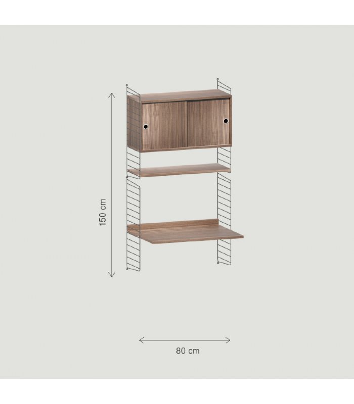 Estantería STRING de 1 módulo con 1 escritorio y 1 cabinet en blanco.