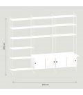 Estantería STRING de 3 módulos con 2 cabinets y 2 escritorios en blanco.