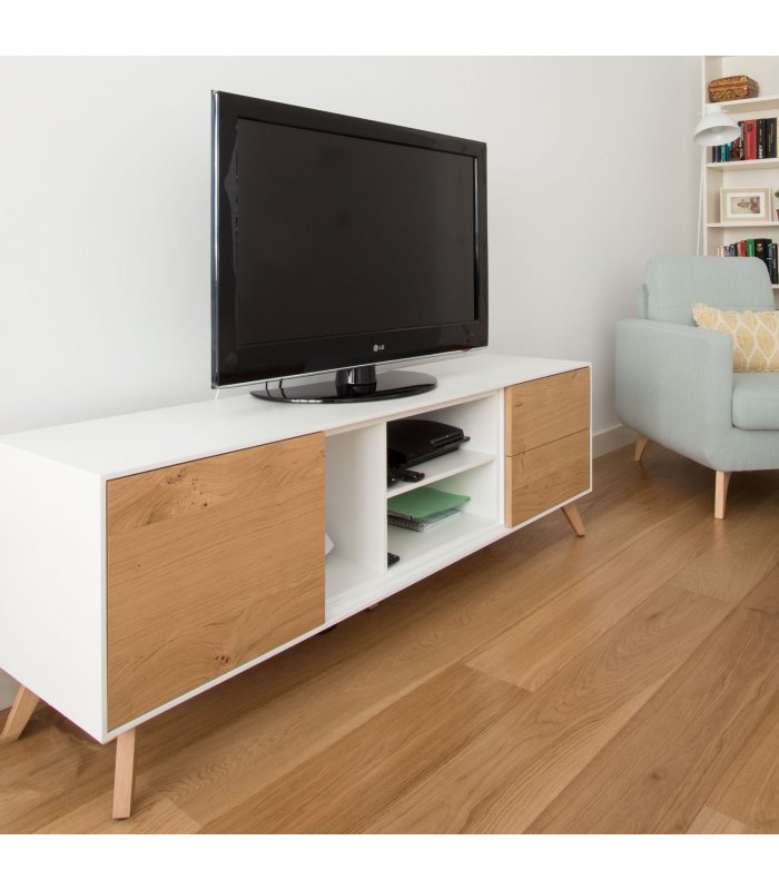 Mueble TV con zócalo o patas NORWAY 160cm con 1 puerta, 2 cajones y 2 hueco  (