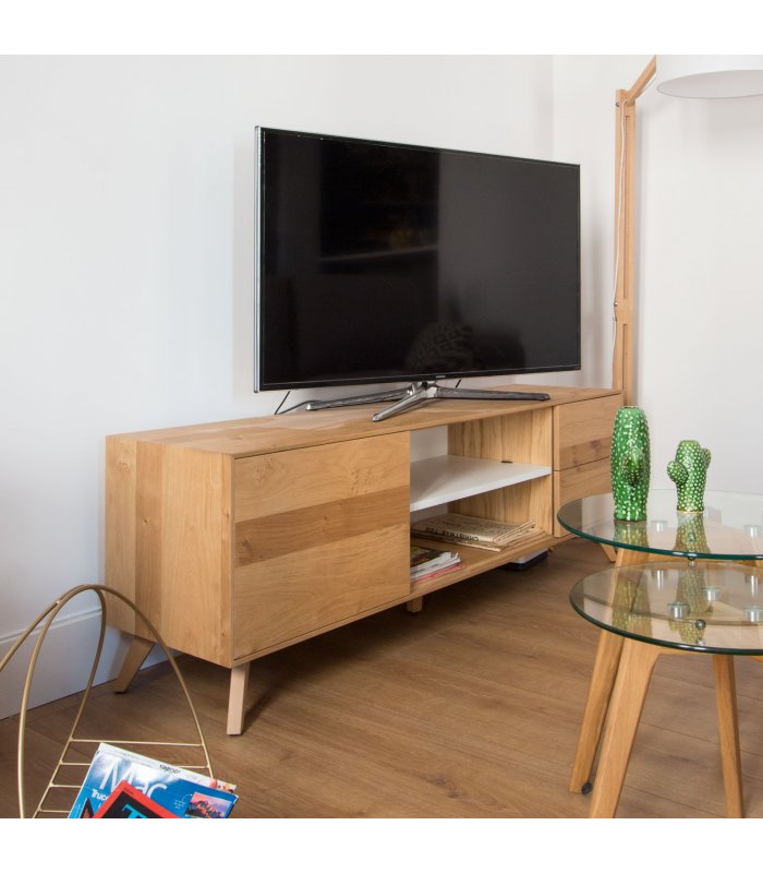 Mueble TV con zócalo o patas NORWAY 160cm con 1 puerta, 2 cajones y 2 hueco  (