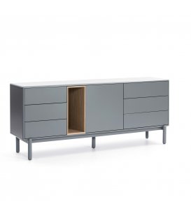 Aparador gris claro y madera con 1 puerta y 6 cajones CORVO 2