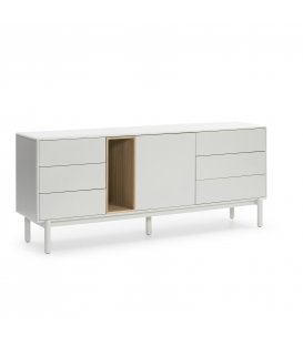 Aparador blanco roto y madera con 1 puerta y 6 cajones CORVO 2