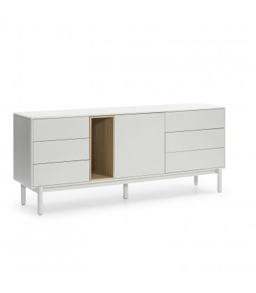 Aparador blanco roto y madera con 1 puerta y 6 cajones CORVO