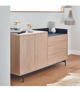 Aparador madera y gris oscuro con 2 puertas y 3 cajones...