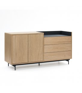 Aparador madera y gris oscuro con 2 puertas y 3 cajones... 2