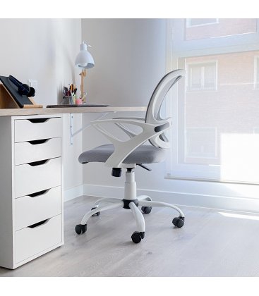 Silla de escritorio con ruedas regulable en altura blanco y gris LEVO