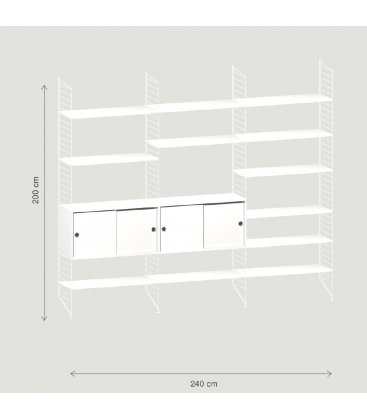 Estantería STRING de 3 módulos con 2 cabinets en blanco.