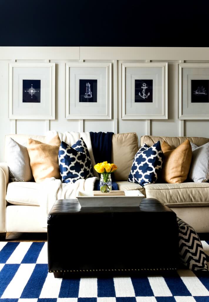 R de Room BLOG. Un salón decorado con estilo navy.