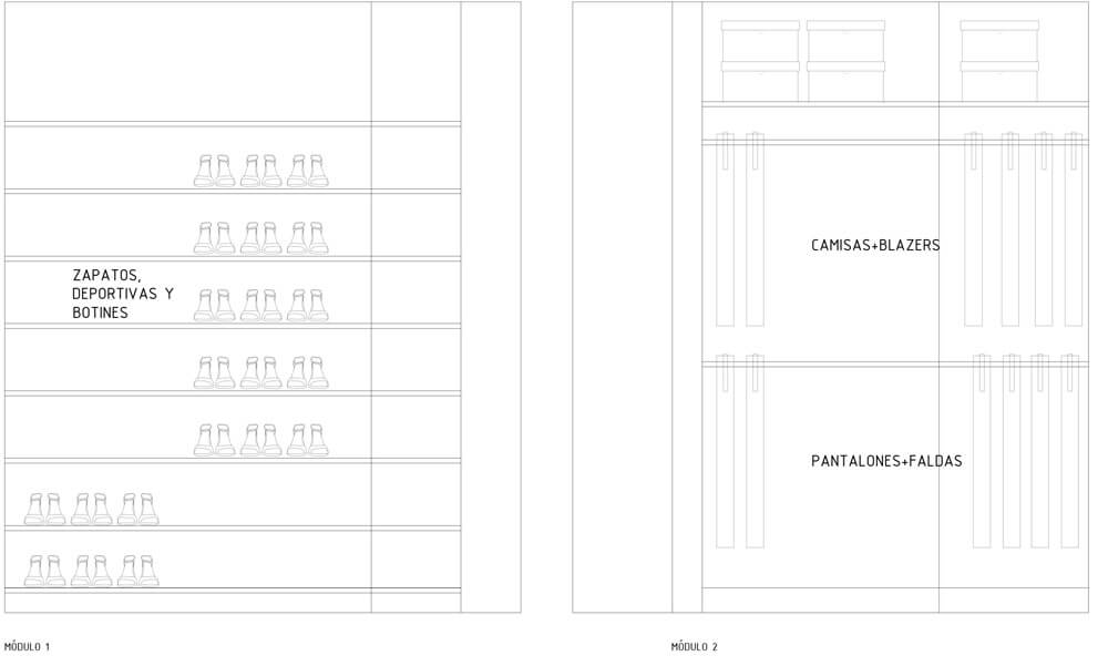 Diseñar bien un armario. Consejos para planificar interiores de armarios y vestidores. Tabla de ropa.