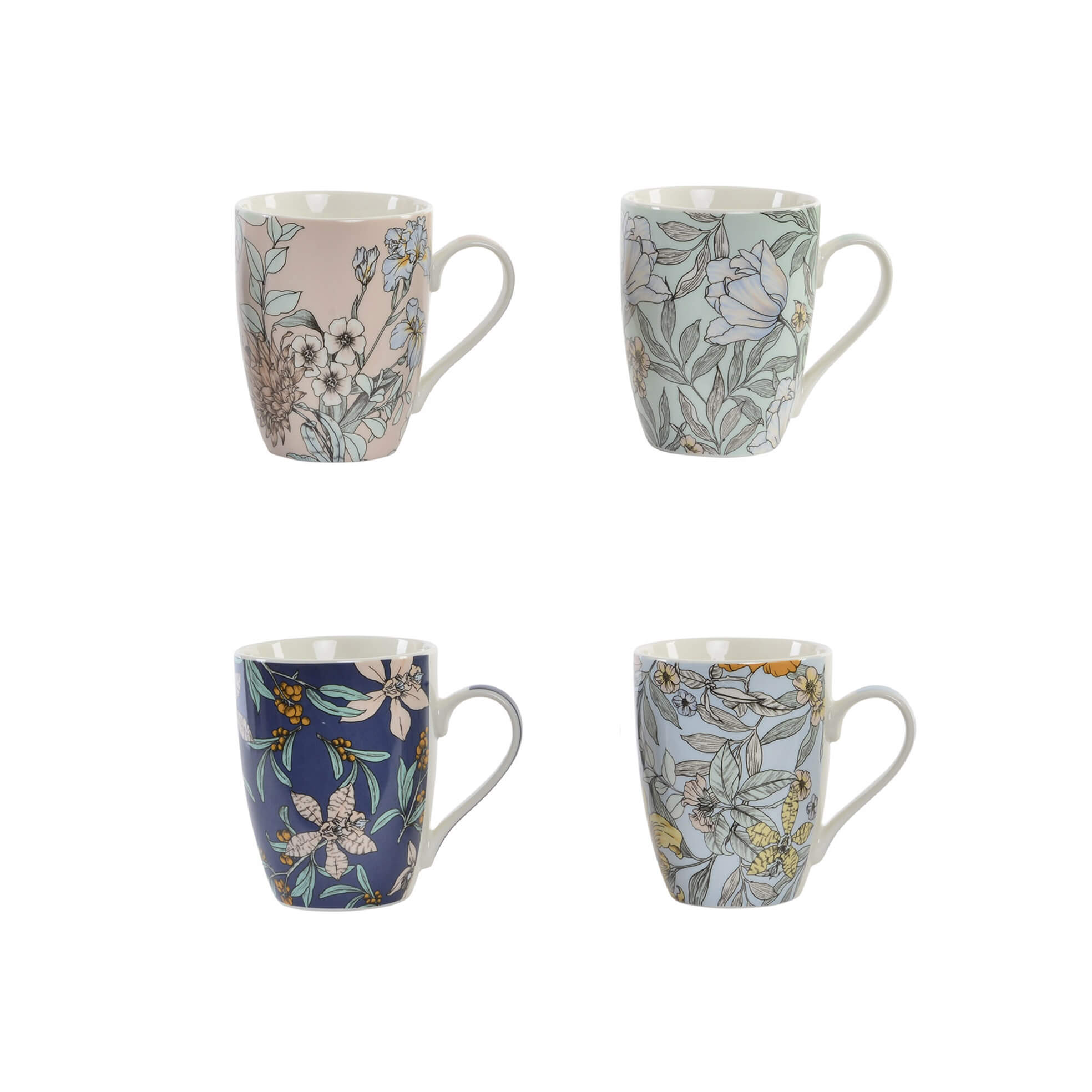 R DE ROOM taza tipo mug con estampados de flores. Tazas con flores de colores variados. Cuatro modelos para elegir. Disponible en azul oscuro, azul claro, verde menta y rosa empolvado.