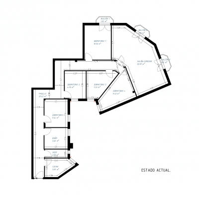 Plano del estado previo de la vivienda. Proyecto de R de Room.