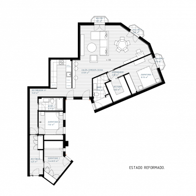 Plano del estado reformado de la vivienda. Proyecto de R de Room.