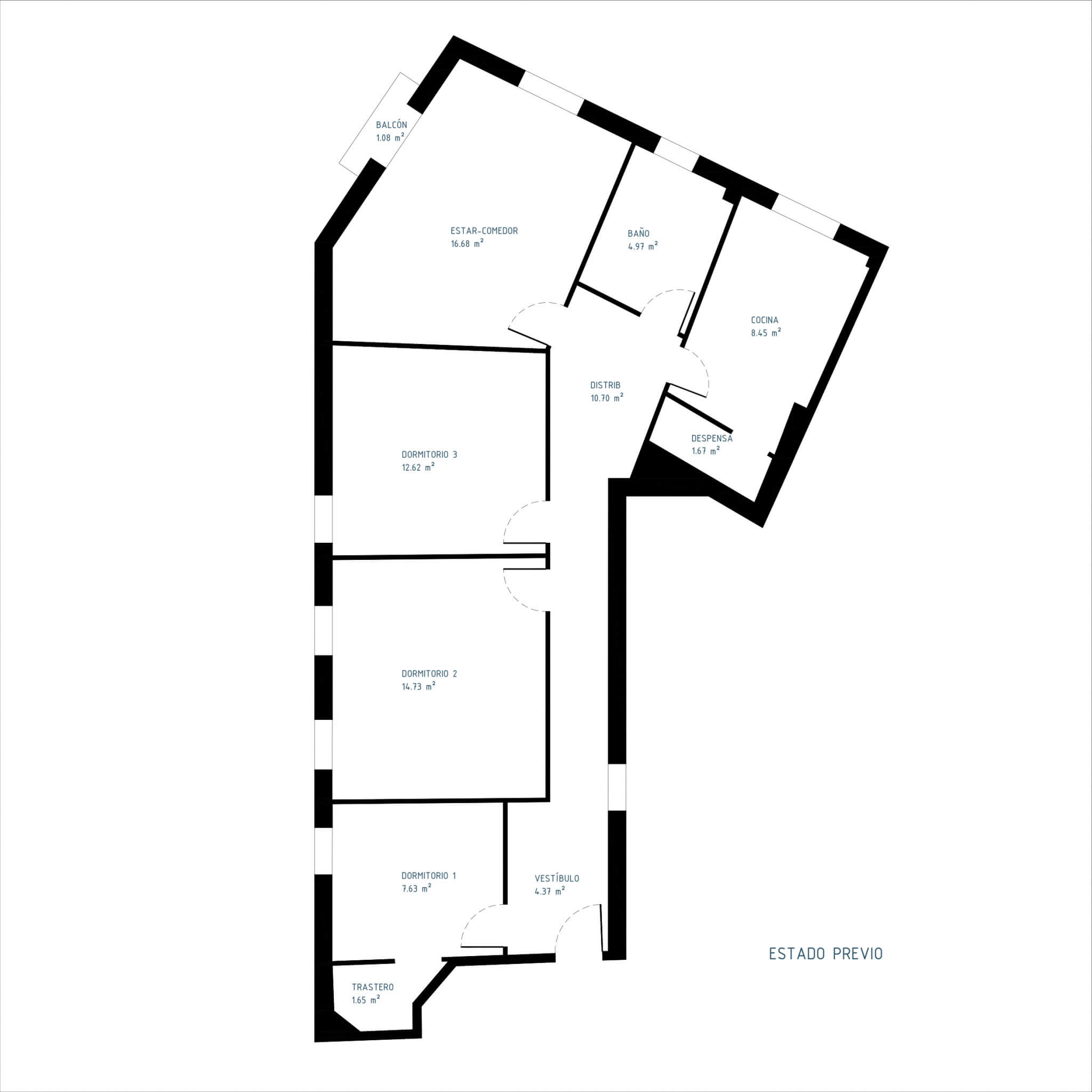 Plano del estado previo de la vivienda. Proyecto de R de Room.