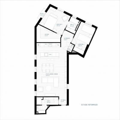 Plano del estado reformado de la vivienda. Proyecto de R de Room.