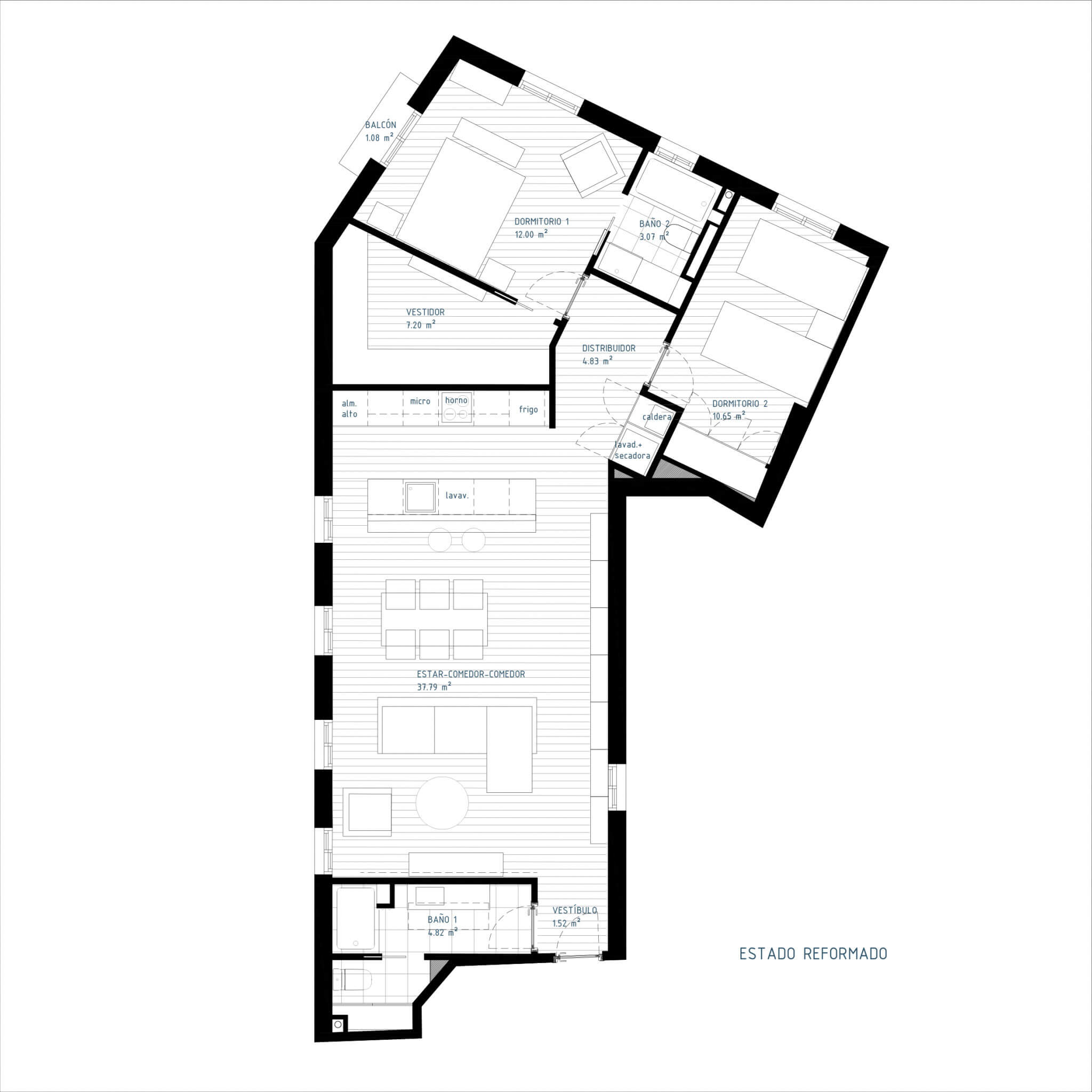 Plano del estado reformado de la vivienda. Proyecto de R de Room.